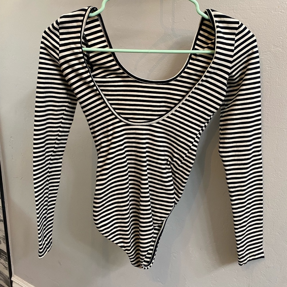 American Apparel Black and White Stripes Bodysuit Top